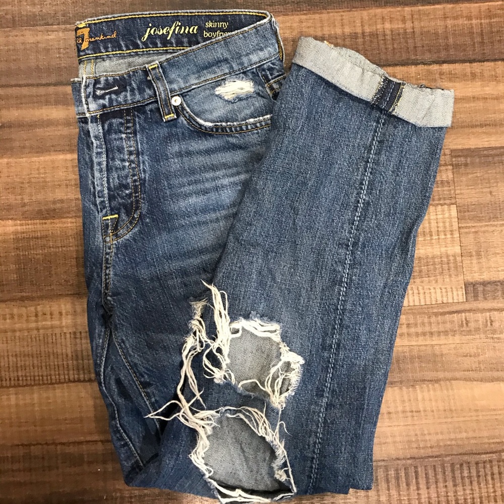 7 For All Mankind Destroyed Bootcut Jeans - Picture 2 of 4